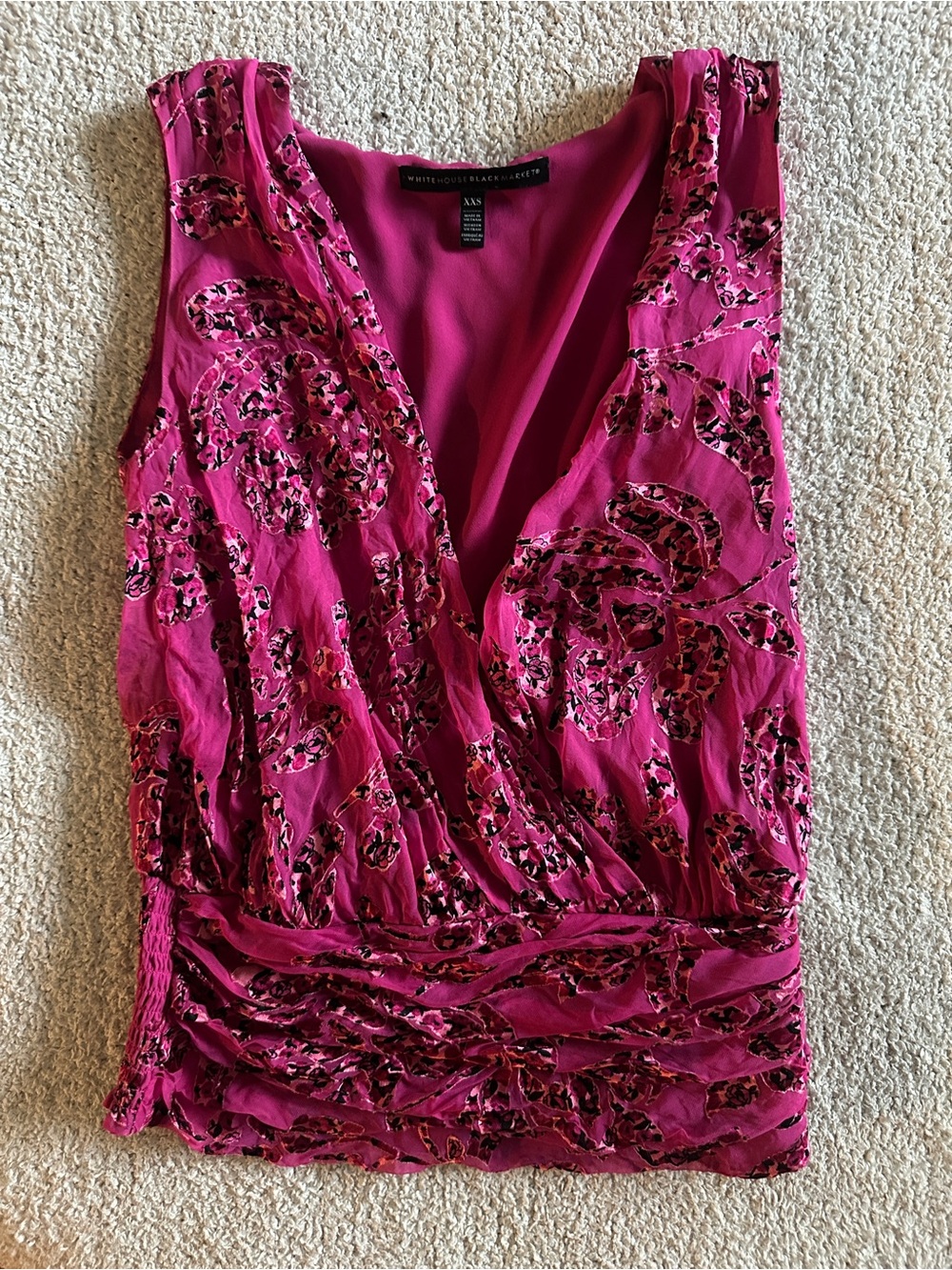 White House Black Market Fuchsia Floral Sleeveless Wrap Top